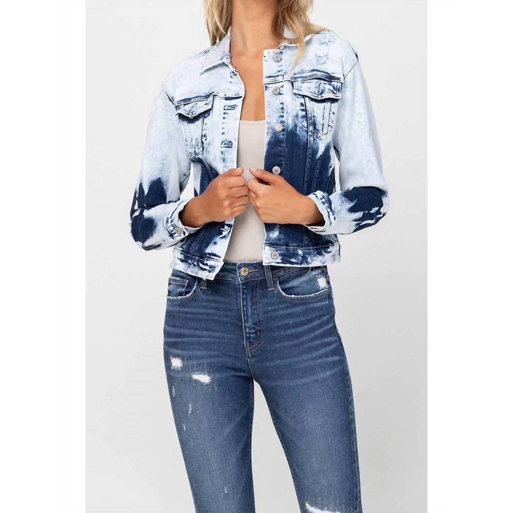 NEW VERVET BY FLYING MONKEY tie dye bleached denim jacket in light blue